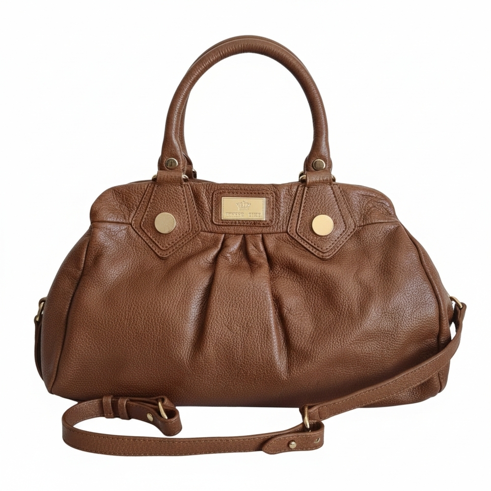 Robert Dice Cognac Leather Satchel with Crossbody Strap